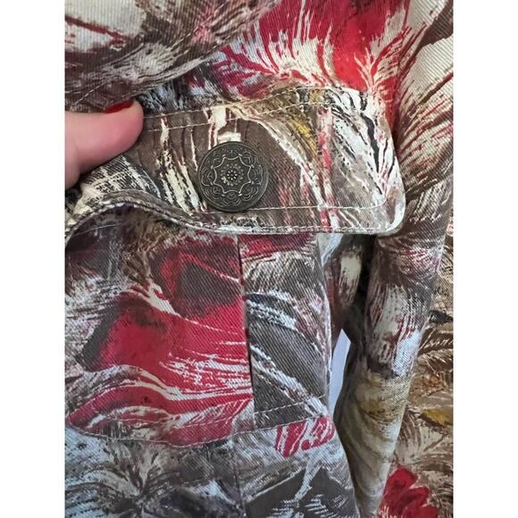 Chico's Feather Print Animal Jacket 4 Pocket Utility Cargo Brown Red Women's 1 S - Picture 4 of 10
